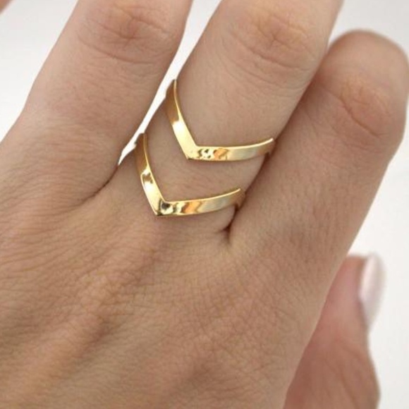 Jewelry - Gold Double V Chevron Shaped Adjustable Ring, OS